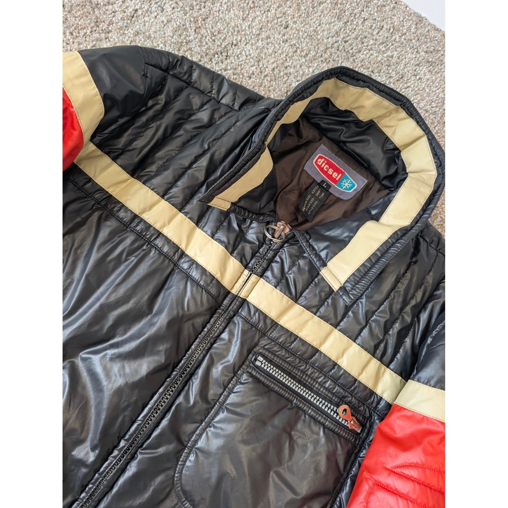 Vintage Diesel Puffer Jacket Mens Large Black Red Colorblock Quilted Full Zip - Picture 5 of 14